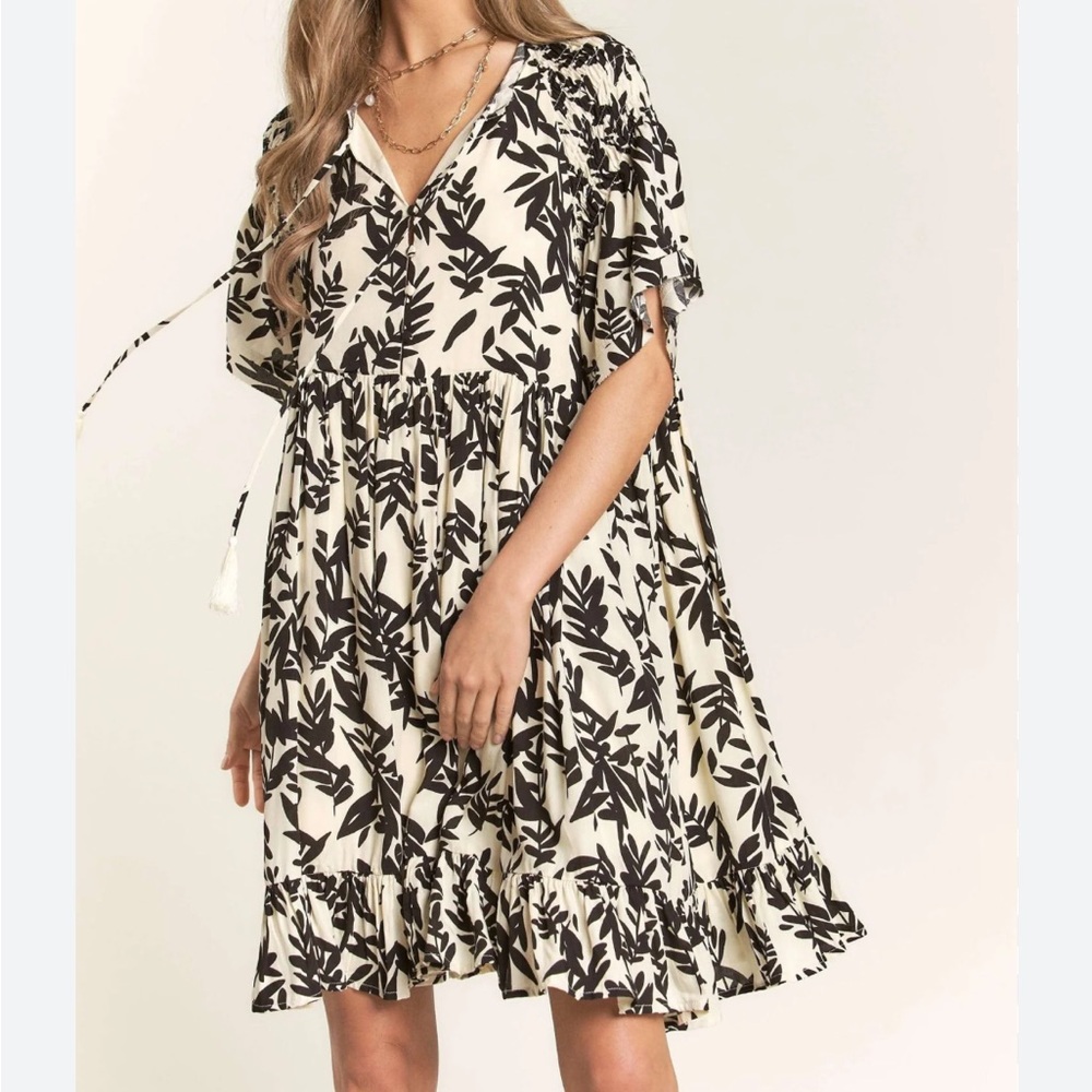Floral Black and Cream Dress